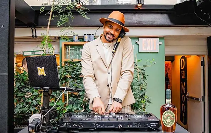 DJ Del Portrait at The Monkey Shoulder event in Brooklyn, New York
